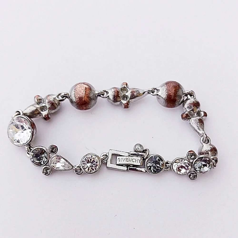 Givenchy Bracelet Flex Silvertone copper rhinestone clasp crystal gift - Picture 4 of 9